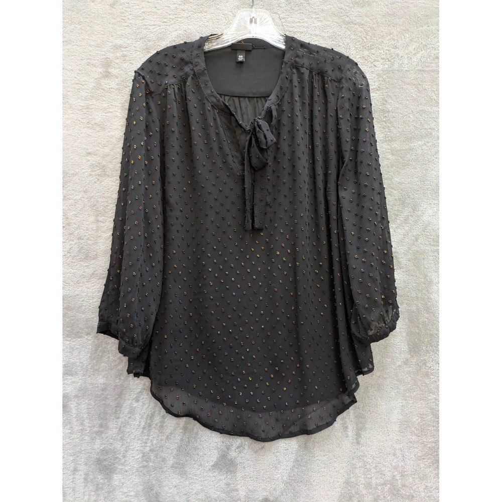 Torrid 00 Whimsigoth Swiss Clip Dot Blouse Womens 10 M/L Tie Neck Sheer Top